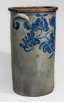 Extremely Rare Beaver, PA Stoneware Umbrella Stand w/ Elaborate Cobalt Floral Decoration
