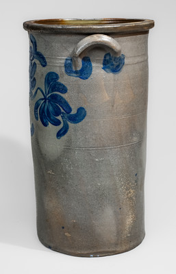 Extremely Rare Beaver, PA Stoneware Umbrella Stand w/ Elaborate Cobalt Floral Decoration