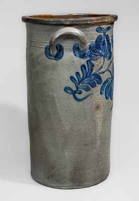 Extremely Rare Beaver, PA Stoneware Umbrella Stand w/ Elaborate Cobalt Floral Decoration