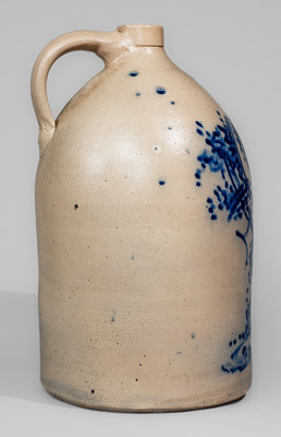 Magnificent WEST TROY / N.Y. / POTTERY Five-Gallon Stoneware Jug w/ Elaborate Cobalt Pheasant on Stump