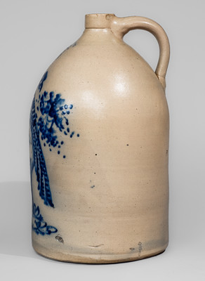 Magnificent WEST TROY / N.Y. / POTTERY Five-Gallon Stoneware Jug w/ Elaborate Cobalt Pheasant on Stump