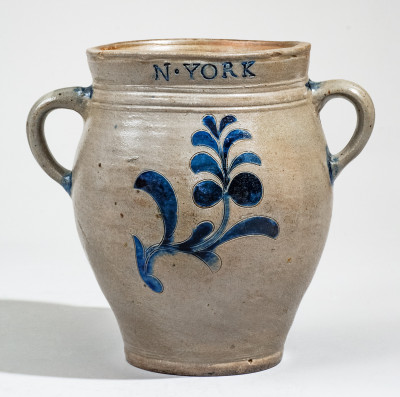 Extremely Rare and Important Thomas Commeraw Stoneware Jar Marked COERLEARS HOOK / N. YORK