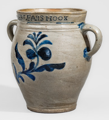 Extremely Rare and Important COERLEARS HOOK / N. YORK (Thomas Commeraw) Stoneware Jar w/ Profuse Decoration