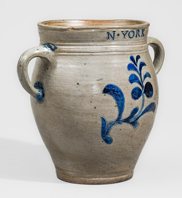 Extremely Rare and Important COERLEARS HOOK / N. YORK (Thomas Commeraw) Stoneware Jar w/ Profuse Decoration