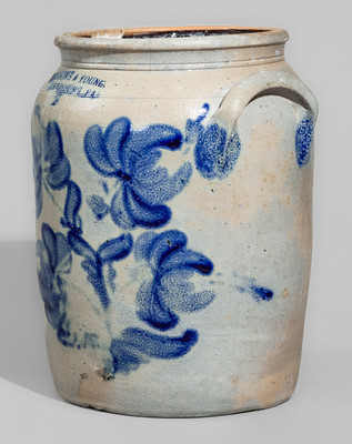 Rare WILLSON'S & YOUNG / HARRISBURG PA Stoneware Jar w/ Elaborate Cobalt Floral Decoration