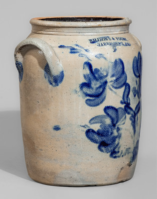 Rare WILLSON'S & YOUNG / HARRISBURG PA Stoneware Jar w/ Elaborate Cobalt Floral Decoration