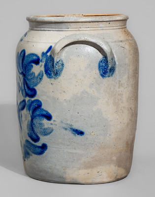 Rare WILLSON'S & YOUNG / HARRISBURG PA Stoneware Jar w/ Elaborate Cobalt Floral Decoration