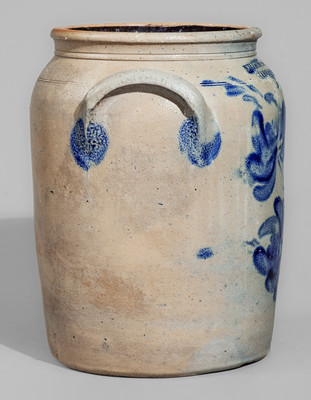 Rare WILLSON'S & YOUNG / HARRISBURG PA Stoneware Jar w/ Elaborate Cobalt Floral Decoration