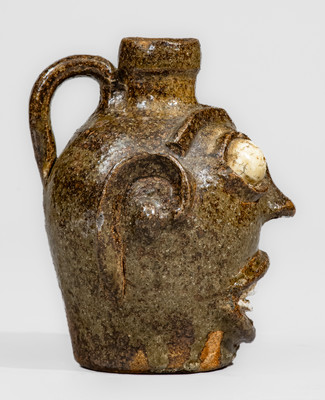 Rare and Fine Small-Sized Edgefield District, South Carolina Stoneware Face Jug w/ Kaolin Eyes and Teeth