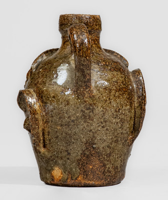 Rare and Fine Small-Sized Edgefield District, South Carolina Stoneware Face Jug w/ Kaolin Eyes and Teeth