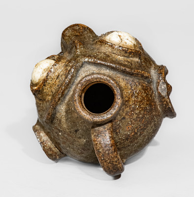 Rare and Fine Small-Sized Edgefield District, South Carolina Stoneware Face Jug w/ Kaolin Eyes and Teeth