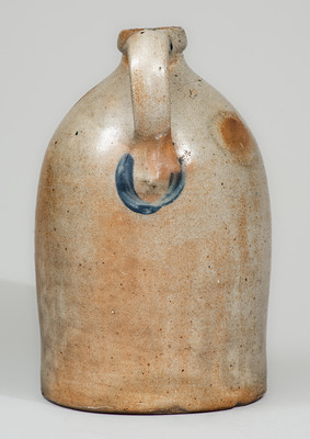 Very Rare One-Gallon Stoneware Jug w/ Cobalt Face-Within-Flower Decoration, attrib. M. & T. Miller, Newport, PA