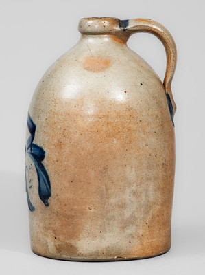 Very Rare One-Gallon Stoneware Jug w/ Cobalt Face-Within-Flower Decoration, attrib. M. & T. Miller, Newport, PA