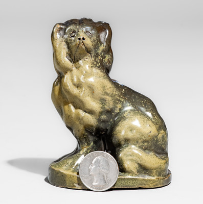Diminutive Glazed Stoneware Spaniel, probably Midwestern