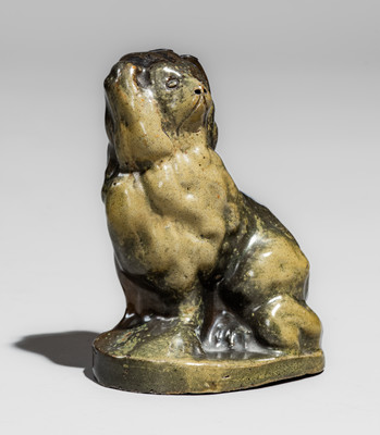 Diminutive Glazed Stoneware Spaniel, probably Midwestern