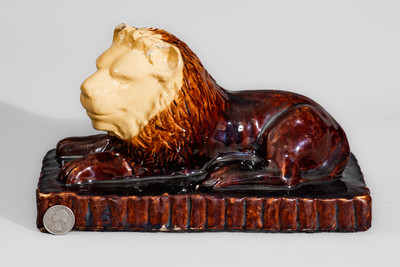 Rockingham-Glazed Ohio Pottery Lion Doorstop, fourth quarter 19th century