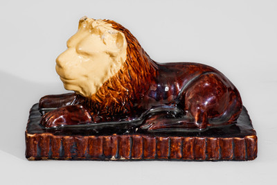 Rockingham-Glazed Ohio Pottery Lion Doorstop, fourth quarter 19th century