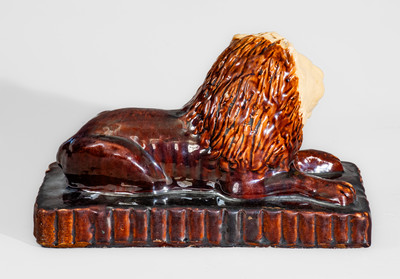Rockingham-Glazed Ohio Pottery Lion Doorstop, fourth quarter 19th century