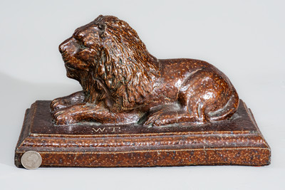 Ohio Sewer Tile Lion Doorstop, Inscribed "W.T.," late 19th century