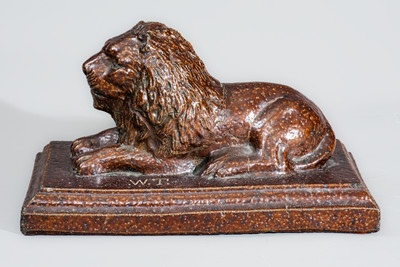 Ohio Sewer Tile Lion Doorstop, Inscribed "W.T.," late 19th century