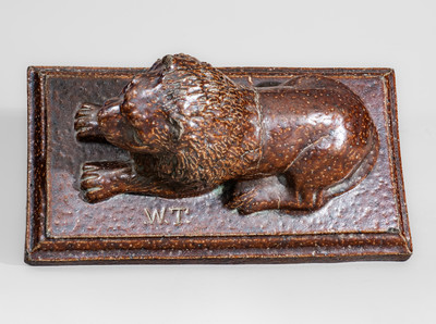 Ohio Sewer Tile Lion Doorstop, Inscribed "W.T.," late 19th century
