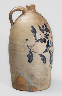 Beaver, PA Stoneware Jug w/ Elaborate Cobalt Floral Decoration, c1860