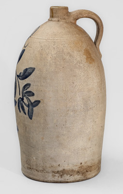 Beaver, PA Stoneware Jug w/ Elaborate Cobalt Floral Decoration, c1860