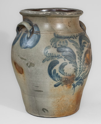 Five-Gallon Beaver, Pennsylvania Stoneware Jar w/ Elaborate Cobalt Foliate Decoration, c1860