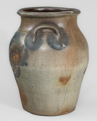 Five-Gallon Beaver, Pennsylvania Stoneware Jar w/ Elaborate Cobalt Foliate Decoration, c1860