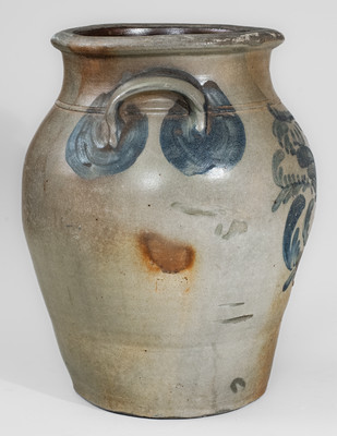 Five-Gallon Beaver, Pennsylvania Stoneware Jar w/ Elaborate Cobalt Foliate Decoration, c1860