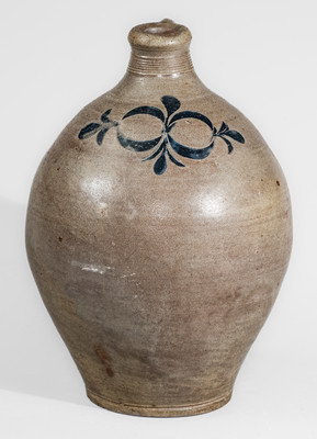 Scarce New York City Stoneware Jug w/ Incised Drape-and-Tassel Decoration, late 18th / early 19th century