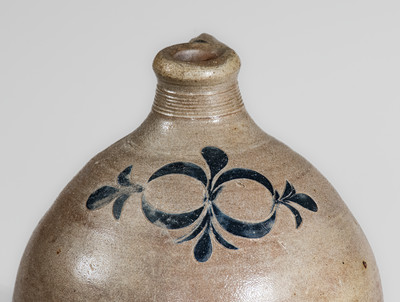 Scarce New York City Stoneware Jug w/ Incised Drape-and-Tassel Decoration, late 18th / early 19th century
