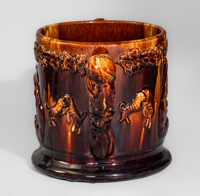 English Rockingham-Glazed Pottery Loving Cup w/ Applied Frogs and Snake, 19th century