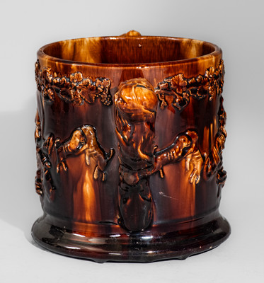 English Rockingham-Glazed Pottery Loving Cup w/ Applied Frogs and Snake, 19th century