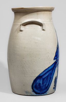 Exceptional N.A. WHITE & SON / UTICA, N.Y. Six-Gallon Churn w/ Elaborate Paddletail Bird