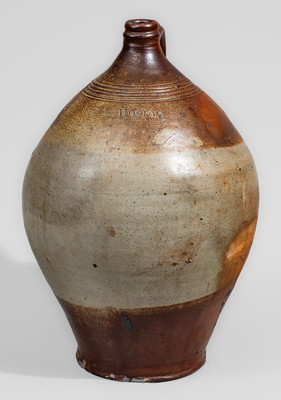 Fine BOSTON Three-Gallon Iron-Slip-Decorated Stoneware Jug