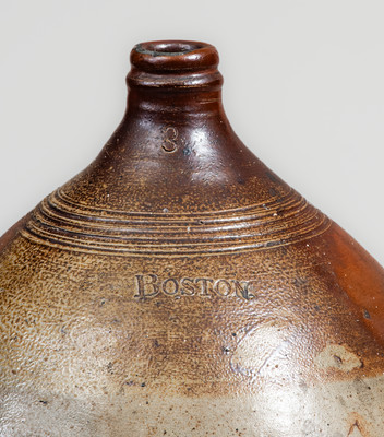 Fine BOSTON Three-Gallon Iron-Slip-Decorated Stoneware Jug