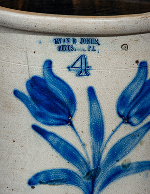 EVAN R. JONES. / PITTSTON, PA Four-Gallon Stoneware Crock, c1875