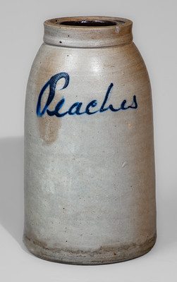 Rare "Peaches" Stoneware Handled Canning Jar, probably Thompson Pottery, Morgantown, WV