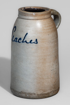 Rare "Peaches" Stoneware Handled Canning Jar, probably Thompson Pottery, Morgantown, WV