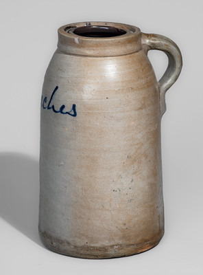 Rare "Peaches" Stoneware Handled Canning Jar, probably Thompson Pottery, Morgantown, WV