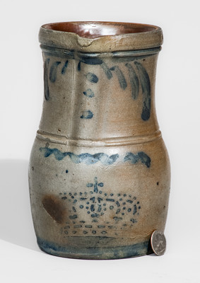 Rare Half-Gallon Western Pennsylvania Stoneware Pitcher w/ Stenciled Crown Motif