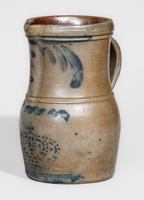 Rare Half-Gallon Western Pennsylvania Stoneware Pitcher w/ Stenciled Crown Motif