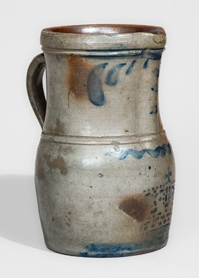 Rare Half-Gallon Western Pennsylvania Stoneware Pitcher w/ Stenciled Crown Motif