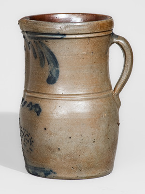 Rare Half-Gallon Western Pennsylvania Stoneware Pitcher w/ Stenciled Crown Motif