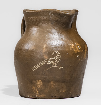 Unusual Small-Sized Stoneware Pitcher w/ Incised Bird Decoration, probably Southern, possibly Middle TN
