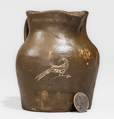 Unusual Small-Sized Stoneware Pitcher w/ Incised Bird Decoration, probably Southern, possibly Middle TN