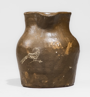 Unusual Small-Sized Stoneware Pitcher w/ Incised Bird Decoration, probably Southern, possibly Middle TN