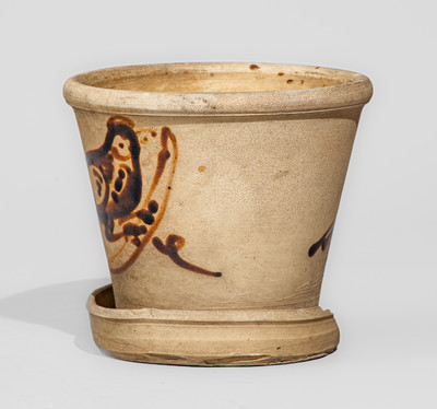 Small-Sized Tanware Flowerpot w/ Albany Slip Bird Decoration, Fort Edward, NY origin