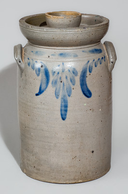Three-Gallon Lidded Strasburg, Virginia Stoneware Churn, c1880